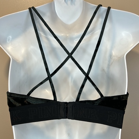 PINK Victoria's Secret Dark Green Velvet Bra Bralette Size Small Strappy Wicked - Picture 2 of 10